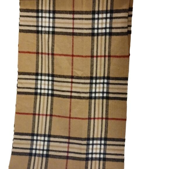 Classic Nova Check Scarf Tan Black Plaid Tartan Checkered Soft Fringed Luxe - Picture 4 of 5